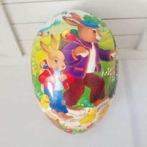 Vintage Large German Paper Mache 7" Nestler Easter Egg Rabbits and Chicks.